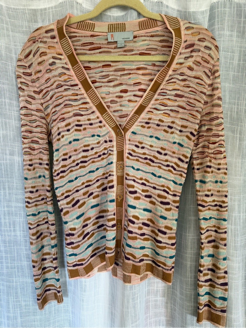 Missoni Lightweight Multicolor Wave Knit Cardigan - Pink/Tan
